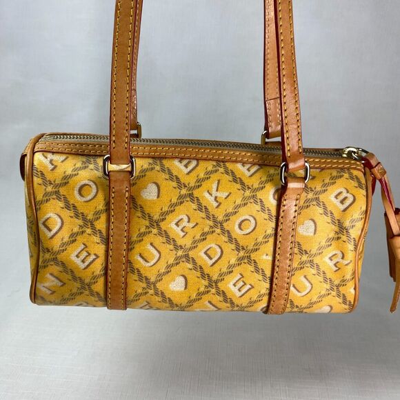 DOONEY & BOURKE YELLOW LOGO PRINT Leather Shoulder BAG! Tassel Small Pink Purse - Picture 2 of 14